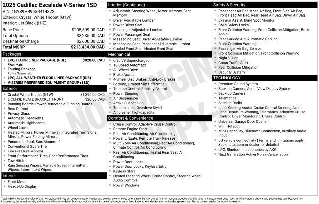 2025 Cadillac Escalade - $156,449