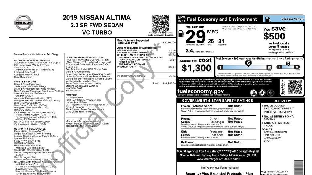 2019 Nissan Altima 2.0 SR