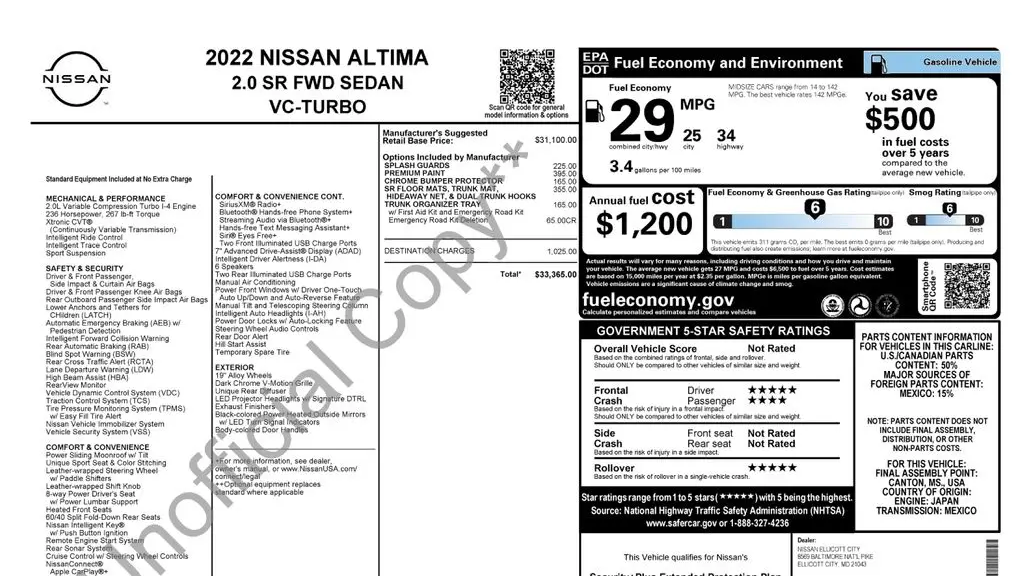 2022 Nissan Altima 2.0 SR