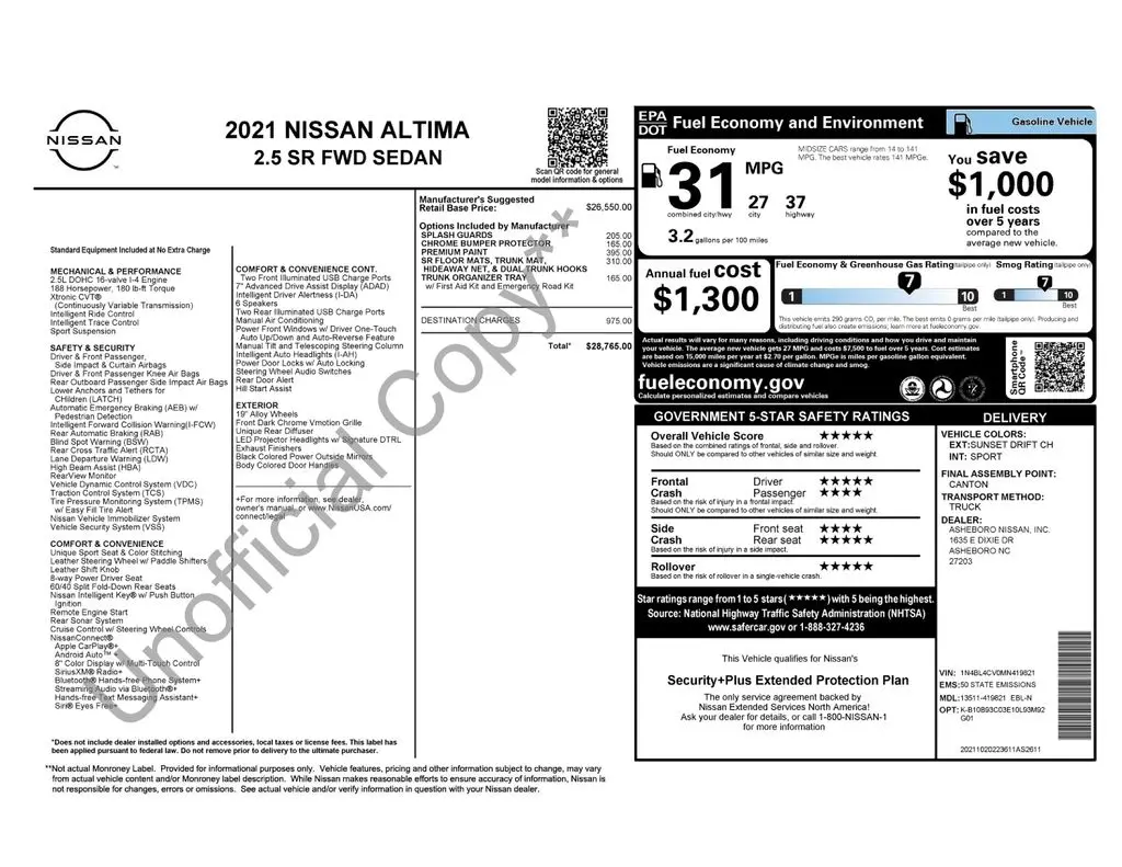 2021 Nissan Altima - $22,085