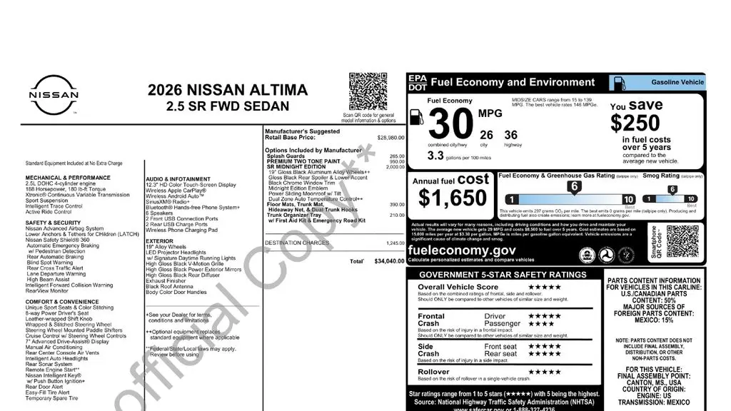 2026 Nissan Altima 2.5 SR