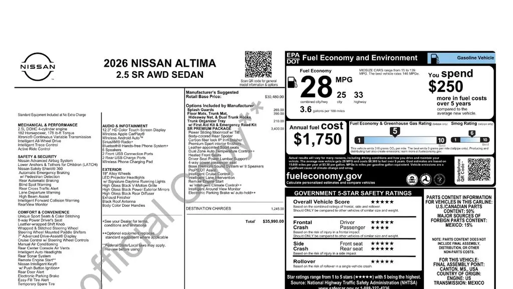 2026 Nissan Altima 2.5 SR
