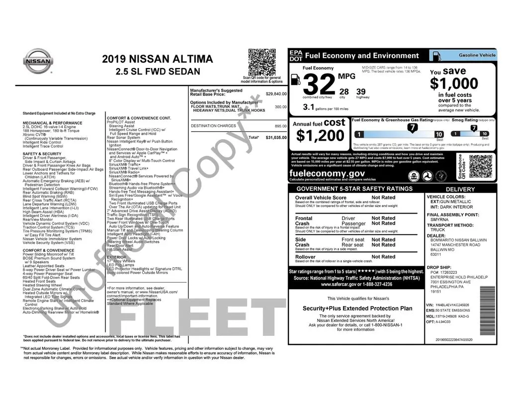 2019 Nissan Altima 2.5 SL — photo 1 of 6