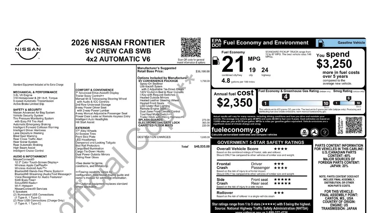 2026 Nissan Frontier SV