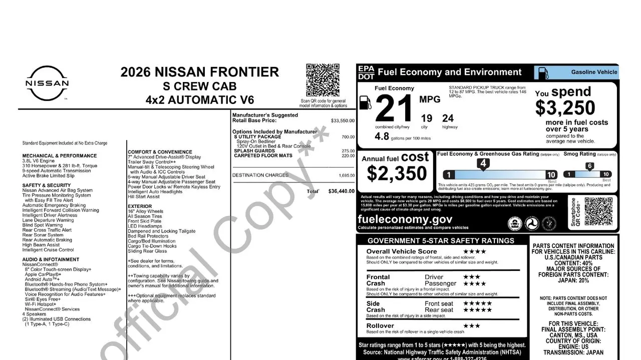 2026 Nissan Frontier S