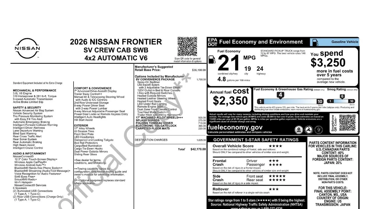 2026 Nissan Frontier S