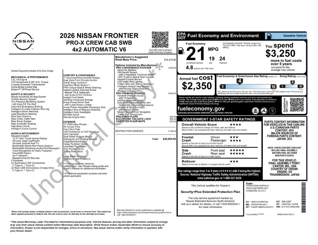2026 Nissan Frontier - $38,980