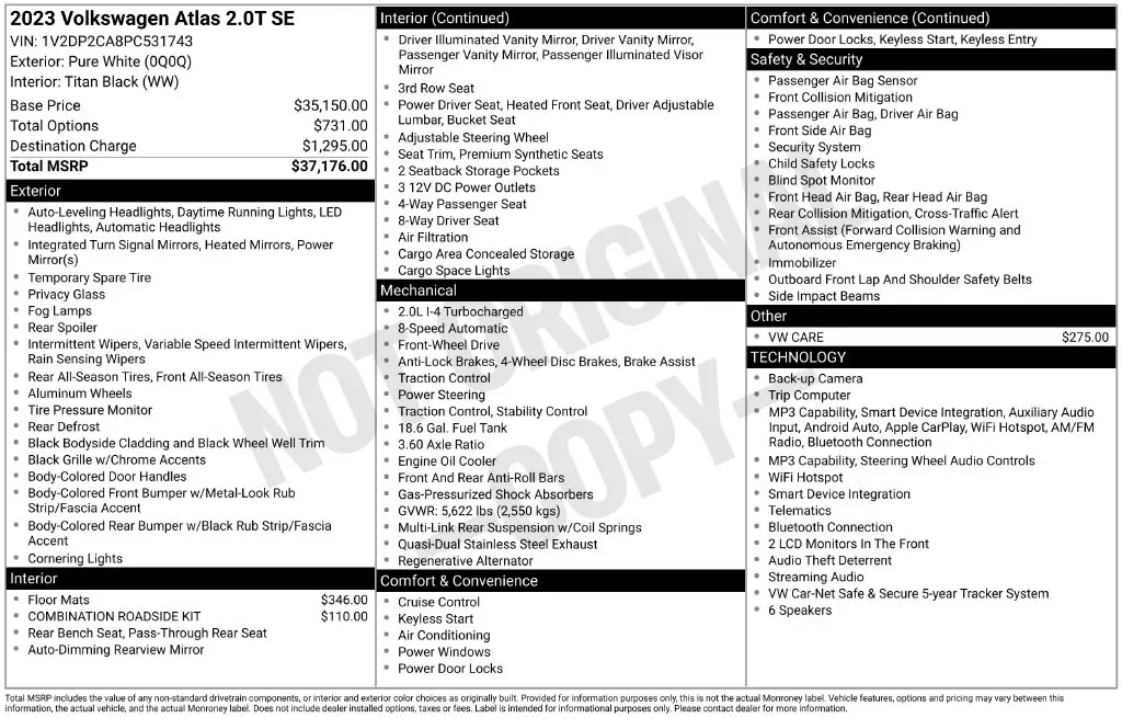 2023 Volkswagen Atlas - $18,997