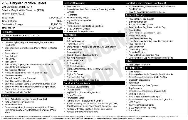 2026 Chrysler Pacifica - $29,595