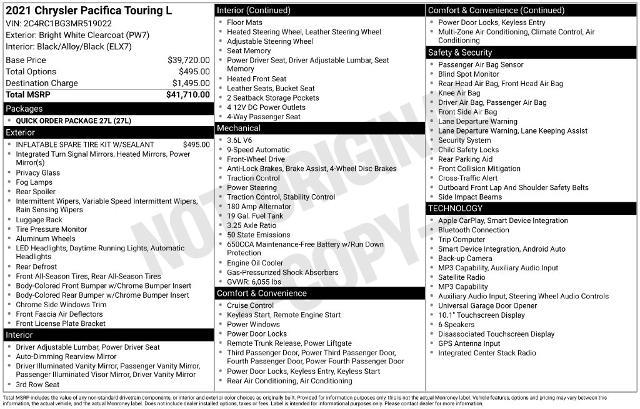 2021 Chrysler Pacifica - $17,500