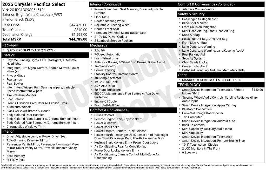 2025 Chrysler Pacifica Select — photo 1 of 6