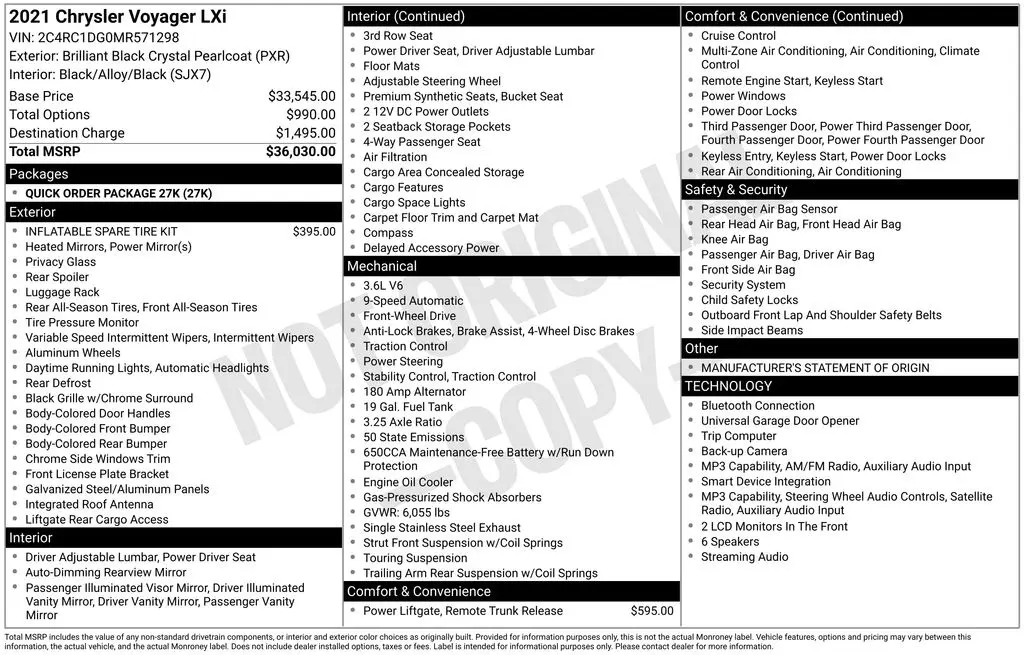 2021 Chrysler Voyager - $11,935