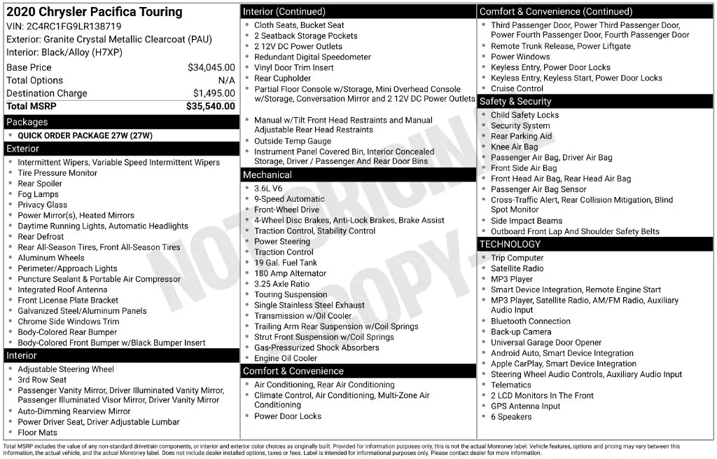 2020 Chrysler Pacifica - $12,867