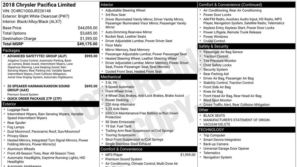 2018 Chrysler Pacifica Limited