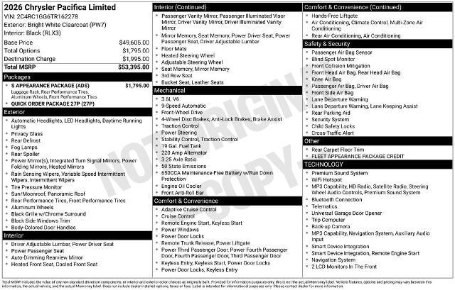 2026 Chrysler Pacifica - $32,860