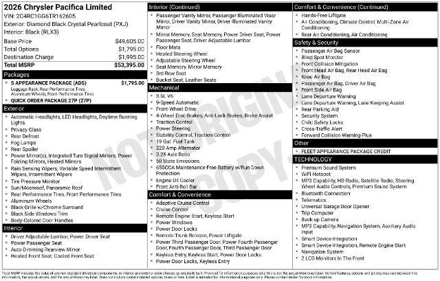2026 Chrysler Pacifica - $33,876