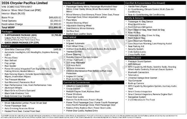 2026 Chrysler Pacifica - $32,683