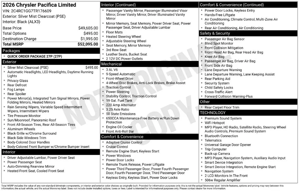 2026 Chrysler Pacifica - $31,995