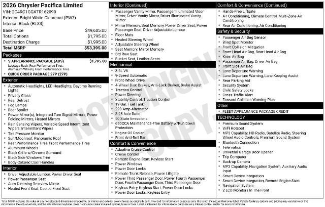 2026 Chrysler Pacifica - $33,900