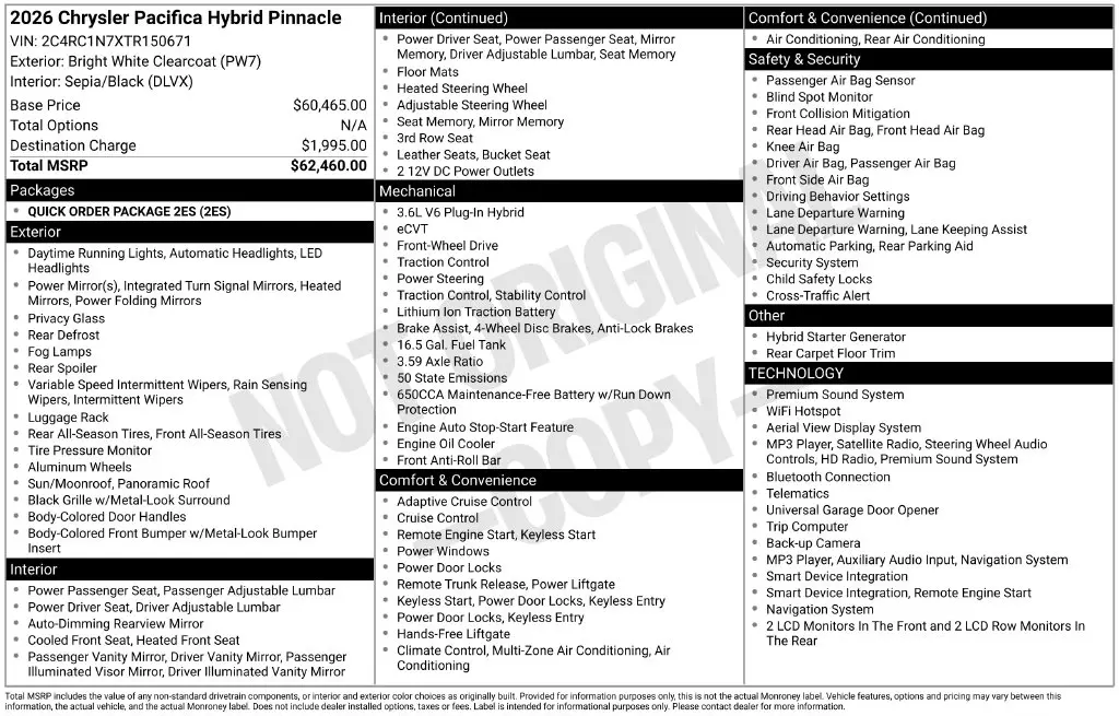 2026 Chrysler Pacifica - $42,895