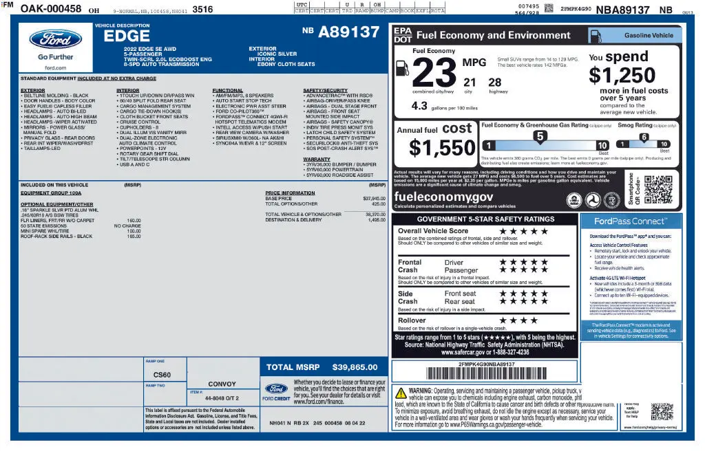 2022 Ford Edge - $22,100