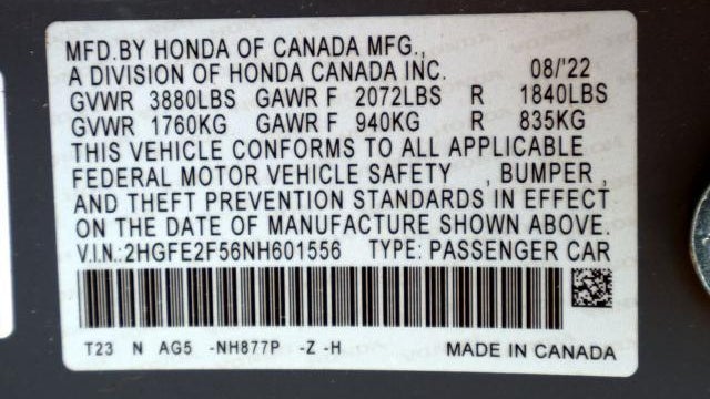 2022 Honda Civic Sport