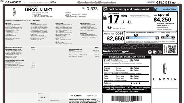 Preowned 2016 Lincoln MKT EcoBoost for Sale