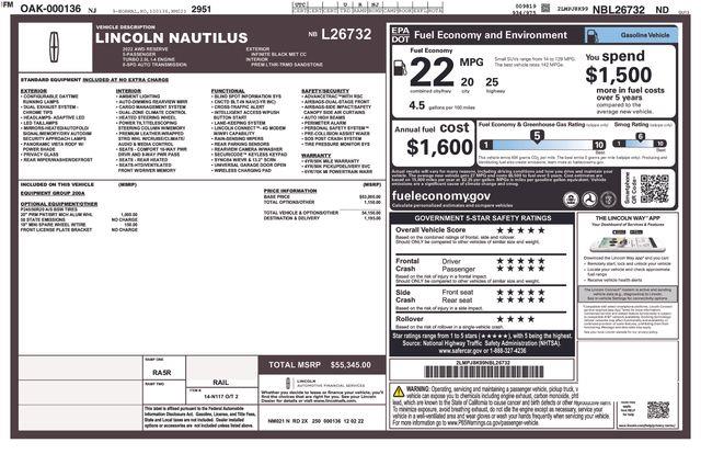 2022 Lincoln Nautilus - $24,950
