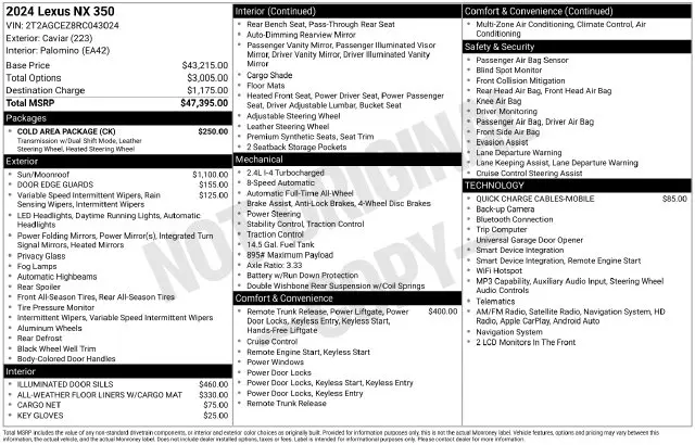 2024 Lexus NX - $38,783