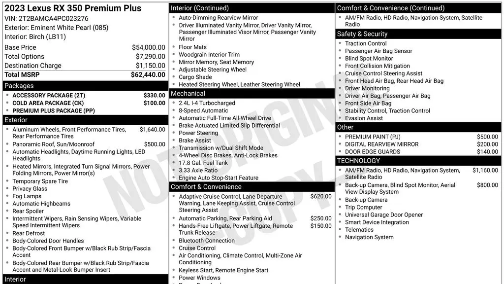2023 Lexus RX 350 Base
