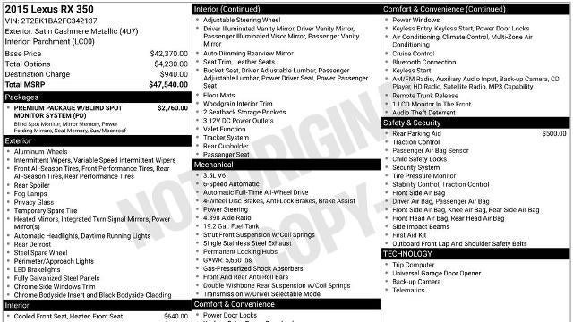 2015 Lexus RX 350 Base