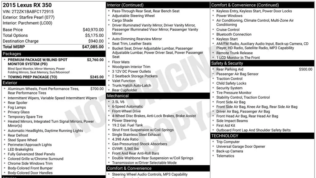 2015 Lexus RX 350 Base