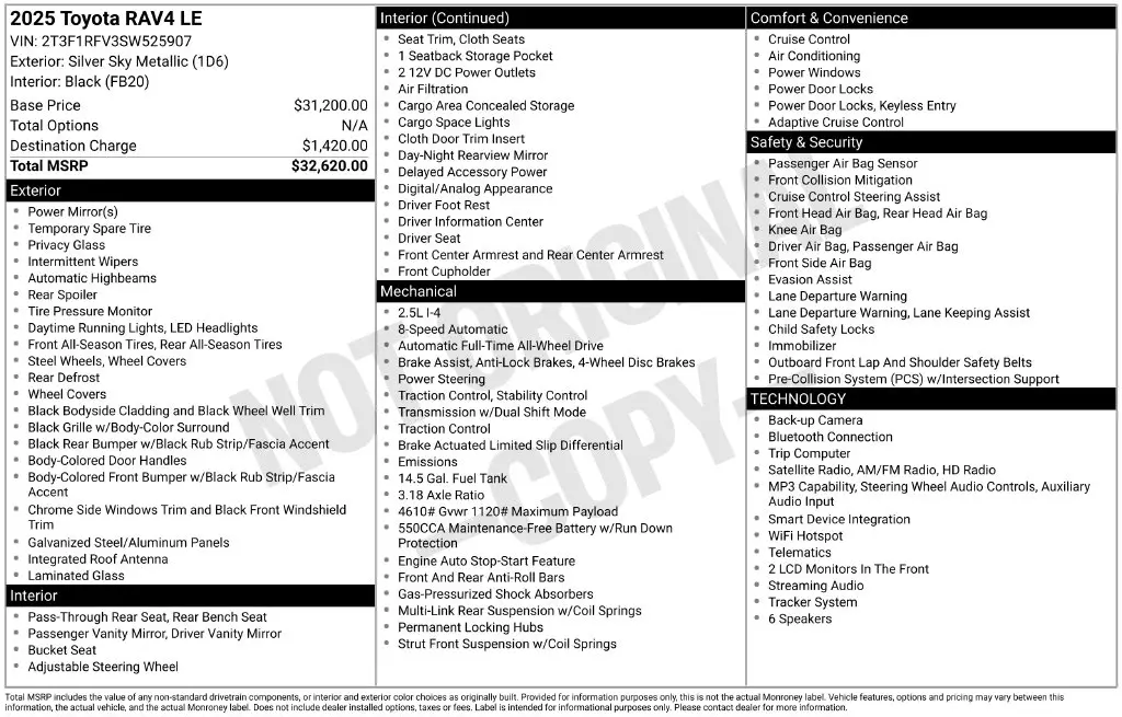 2025 Toyota RAV4 - $30,188