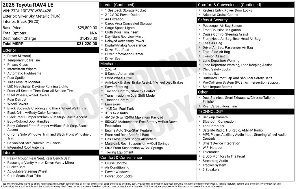 2025 Toyota RAV4 - $27,798