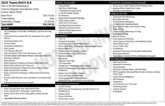 2025 Toyota RAV4 - $31,400
