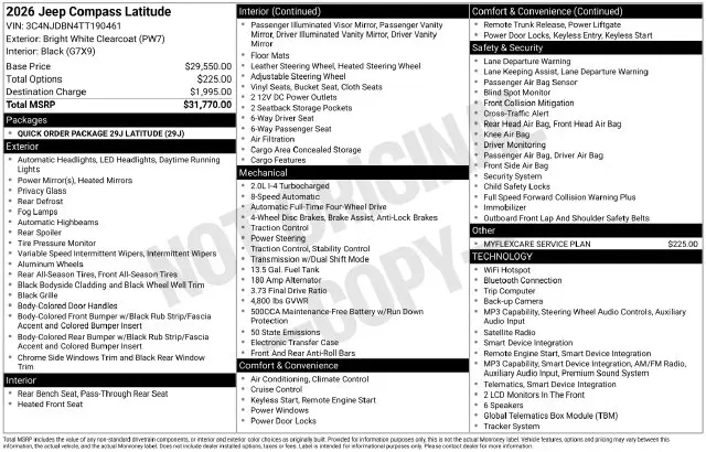 2026 Jeep Compass - $25,486