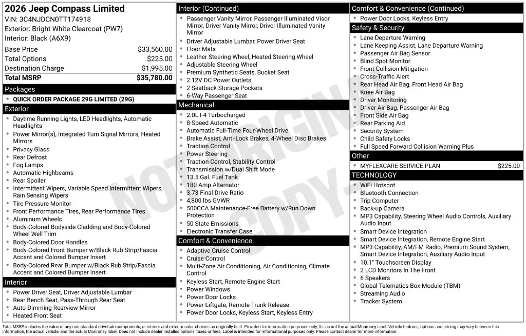 2026 Jeep Compass - $25,260