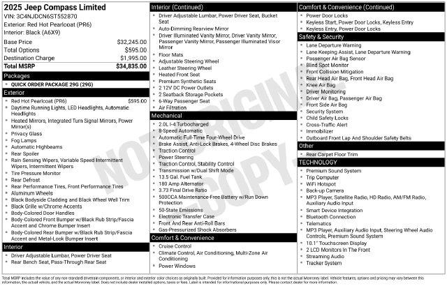 2025 Jeep Compass - $21,800