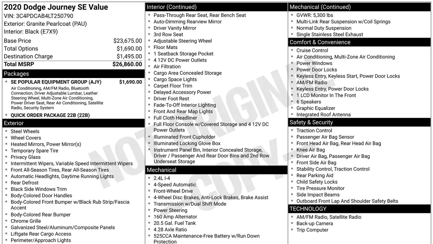 2020 Dodge Journey SE Value