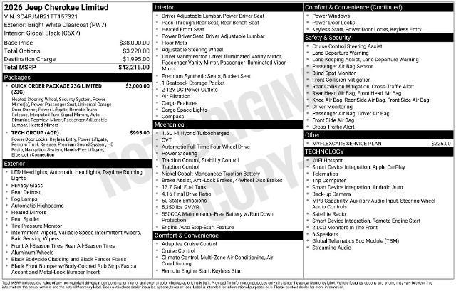 2026 Jeep Cherokee - $36,900