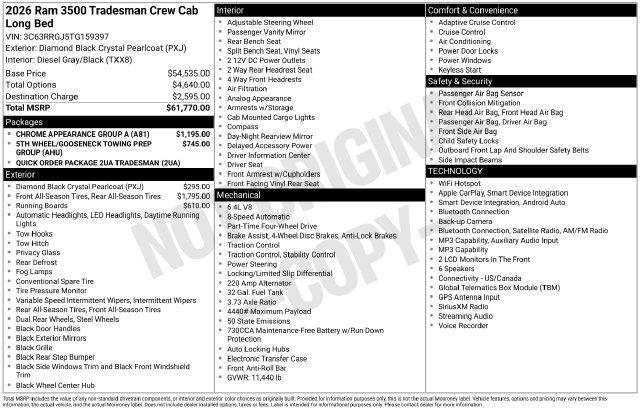 2026 Ram 3500 - $52,685