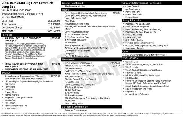 2026 Ram 3500 - $68,999