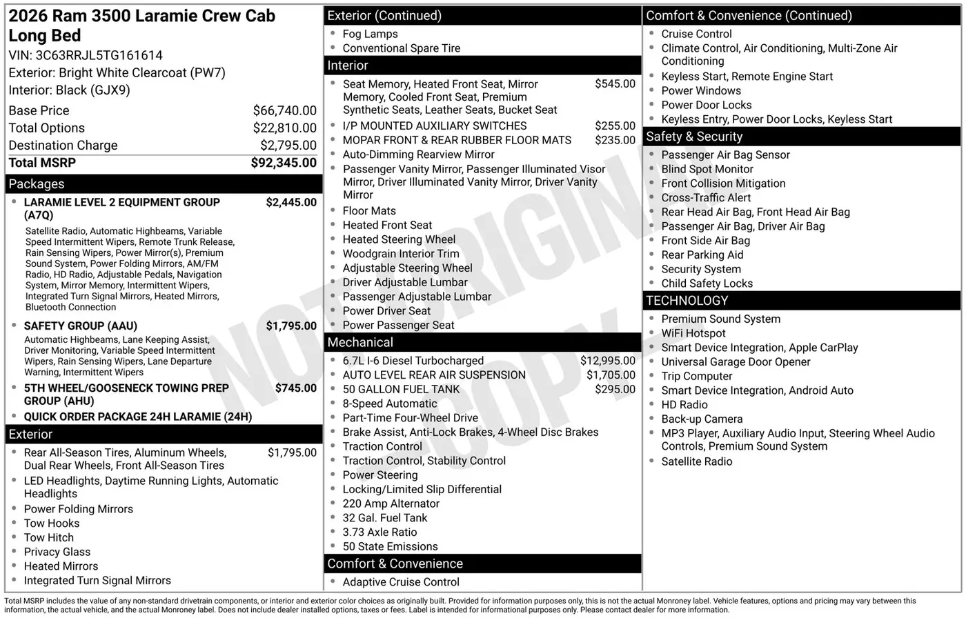 2026 Ram 3500 - $71,674