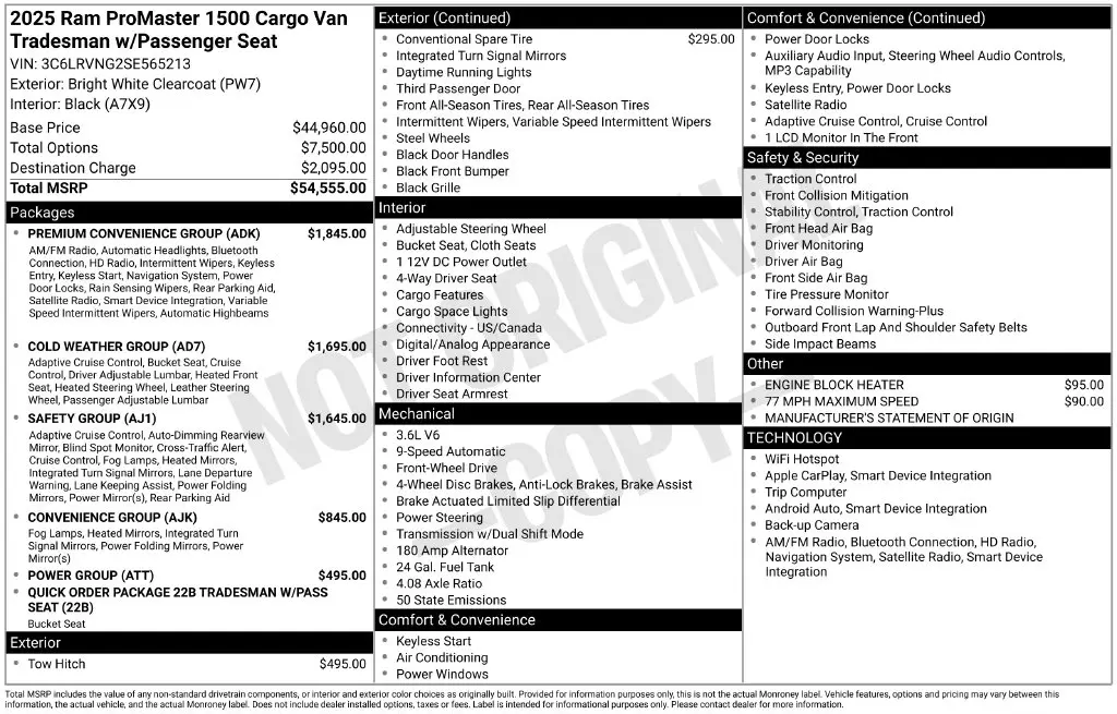 2025 Ram ProMaster 1500 - $37,598