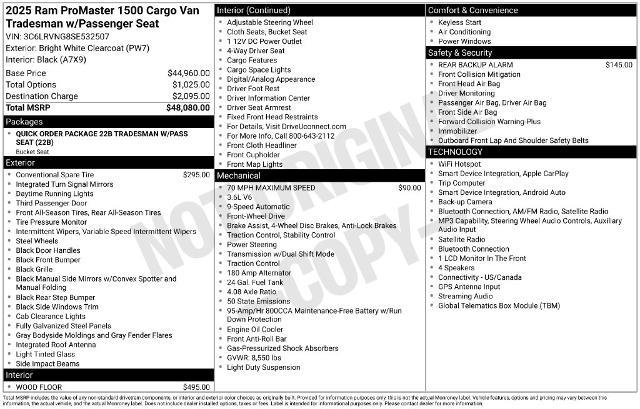 2025 Ram ProMaster 1500 - $33,826
