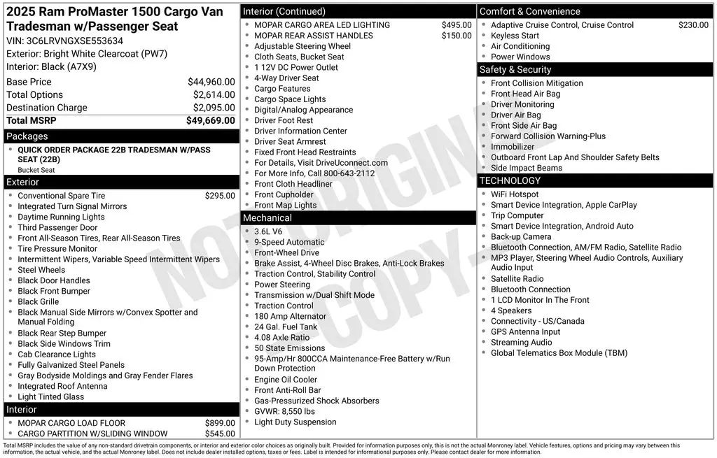 2025 Ram ProMaster 1500 - $37,425
