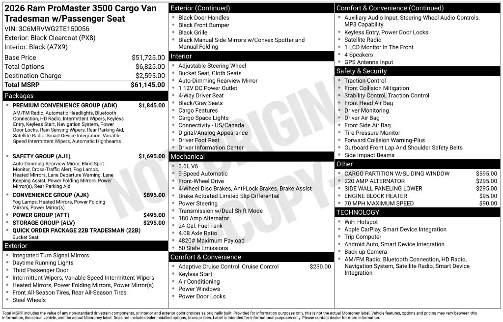 2026 Ram ProMaster 3500 - $49,495