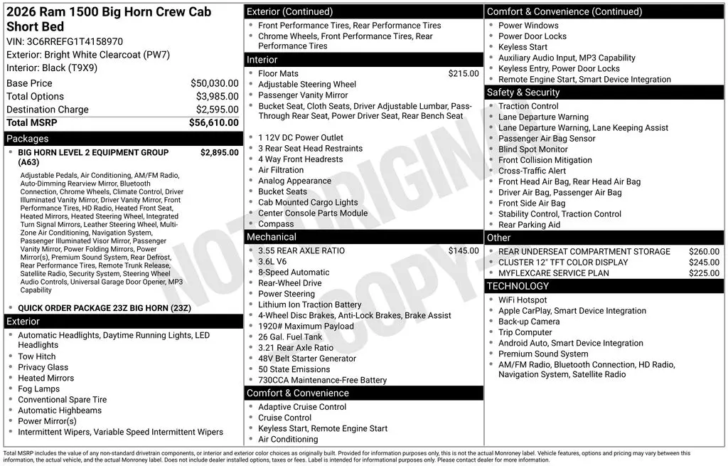 2026 Ram 1500 - $41,985
