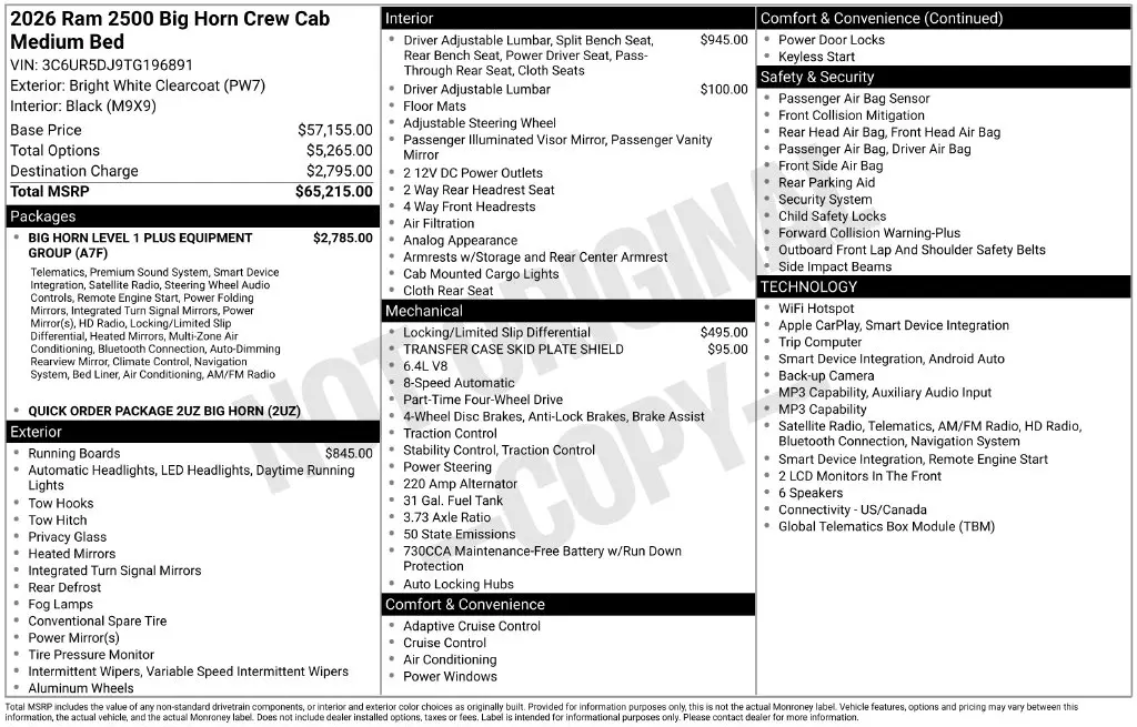 2026 Ram 2500 - $45,823