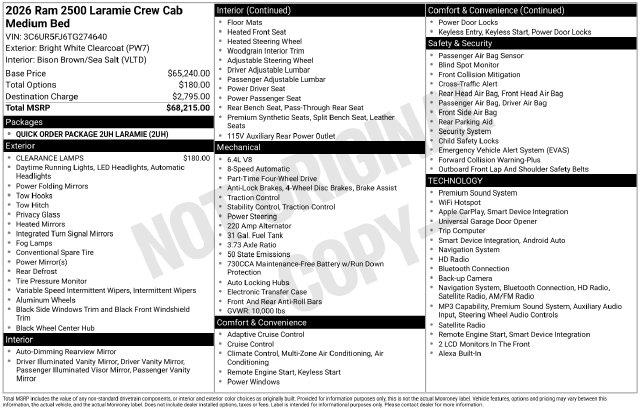 2026 Ram 2500 - $59,978